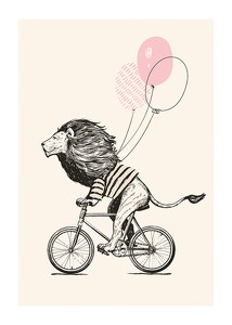 Poster Lion On Bicycle