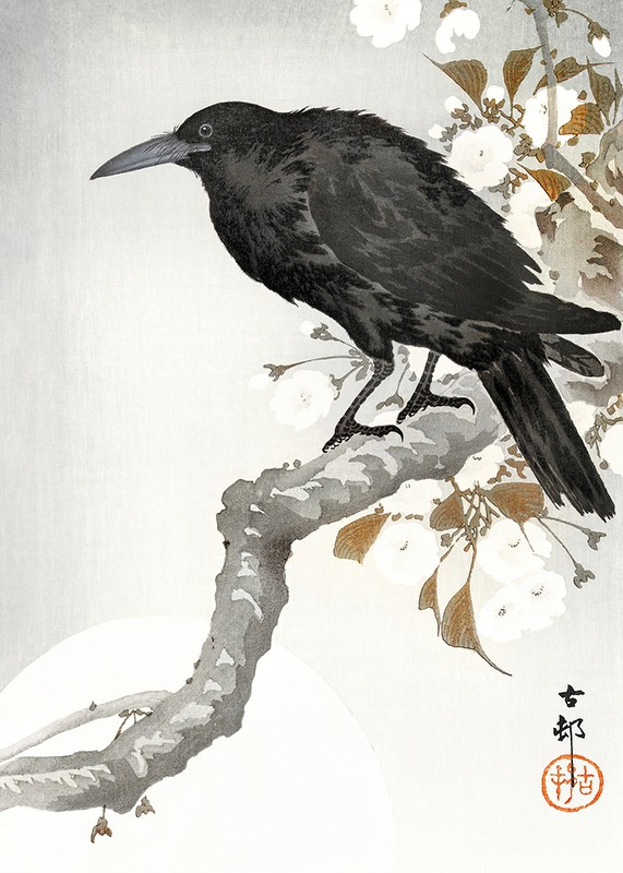 Crow And Full Moon By Ohara Koson-3