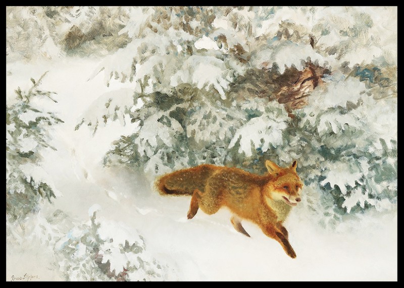 Fox in Winter Landscape By Bruno Liljefors No1-2