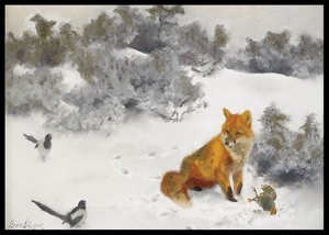 Fox in Winter Landscape By Bruno Liljefors No2-2