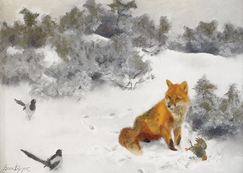 Fox in Winter Landscape By Bruno Liljefors No2-3