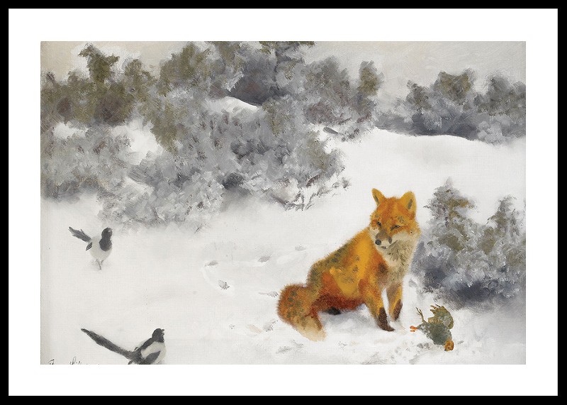 Fox in Winter Landscape By Bruno Liljefors No2-0