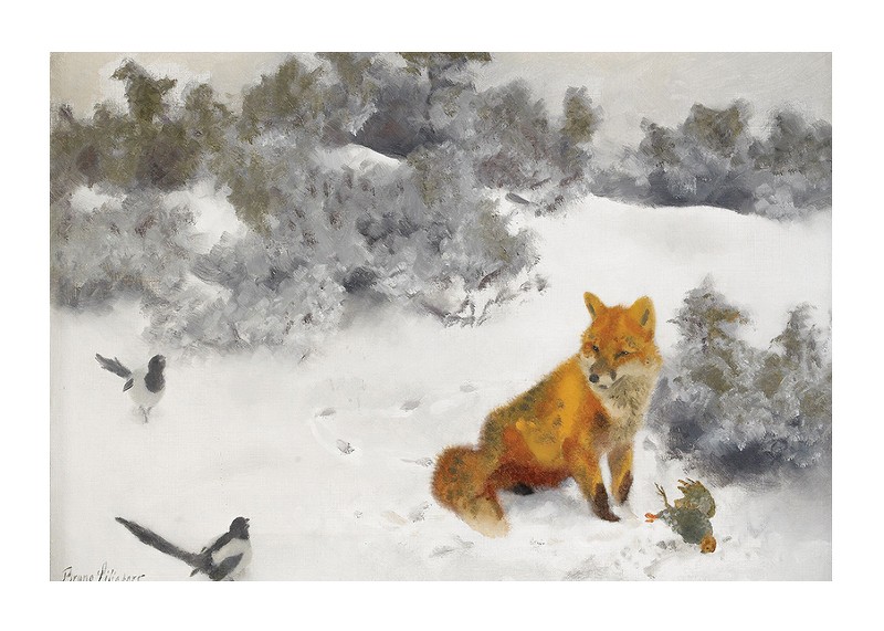 Fox in Winter Landscape By Bruno Liljefors No2-1