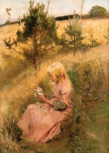 Girl Picking Flowers By Richard Bergh-3
