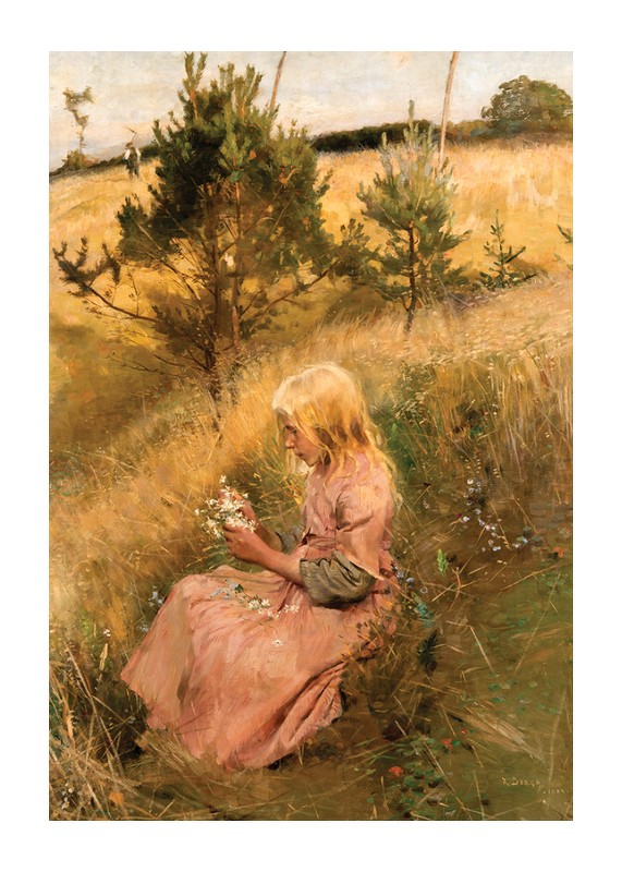 Girl Picking Flowers By Richard Bergh-1