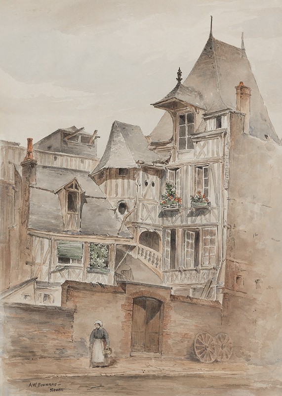 Street Scene With Medieval Houses By Arnold W. Brunner-3