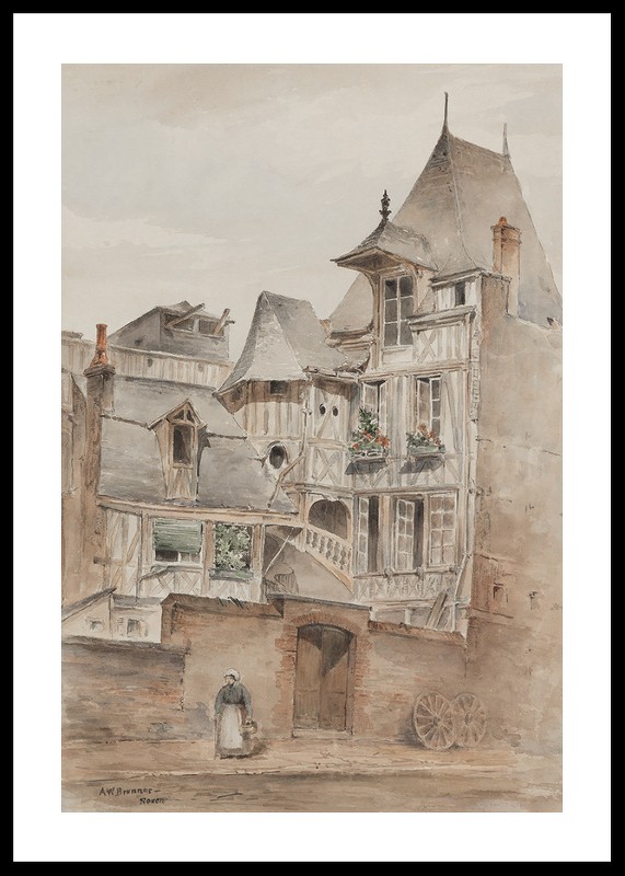 Street Scene With Medieval Houses By Arnold W. Brunner-0