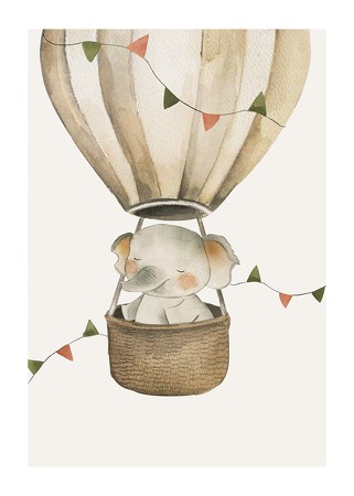 Poster Elephant In Hot Air Balloon