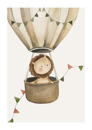 Poster Lion In Hot Air Balloon