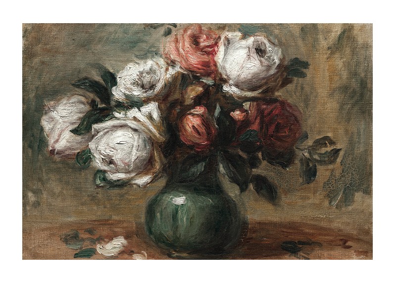Roses In A Vase By Auguste Renoir-1
