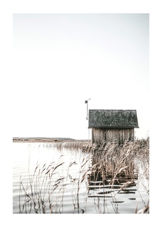 Poster Wooden Cabin By Lake