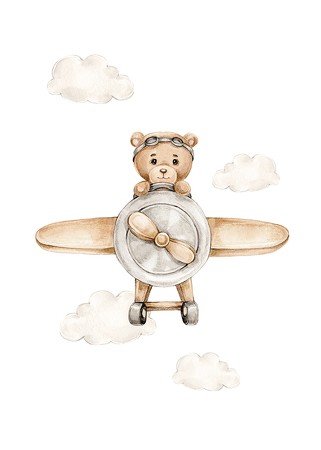 Poster Teddy Bear In Airplane