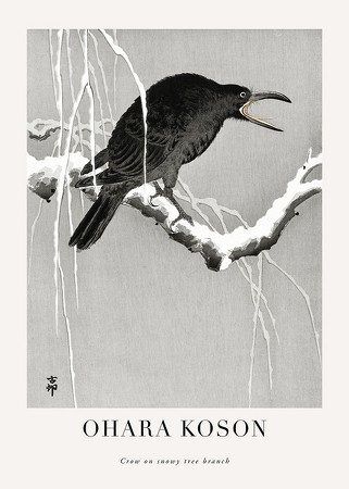 Poster Crow On Snowy Tree Branch No1 By Ohara Koson