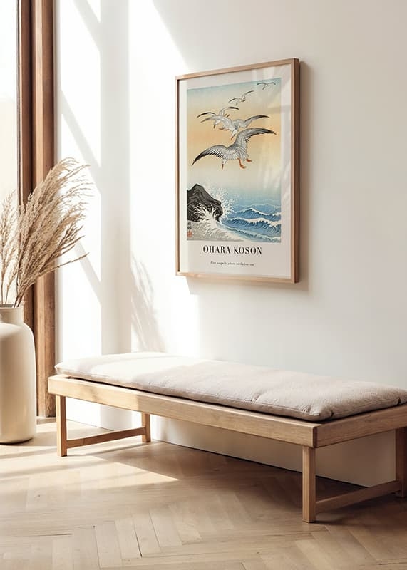 Poster  Five Seagulls Above Turbulent Sea By Ohara Koson crossfade