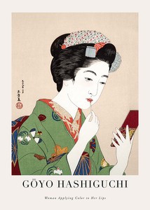 Woman Applying Color To Her Lips By Goyō Hashiguchi-1