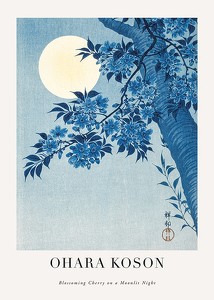 Blossoming Cherry On A Moonlit Night By Ohara Koson -1