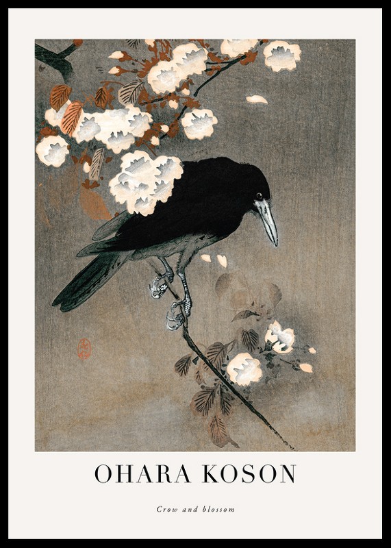 Crow And Blossom By Ohara Koson-0