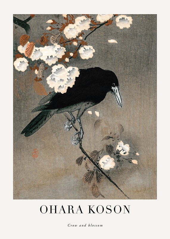 Crow And Blossom By Ohara Koson-1