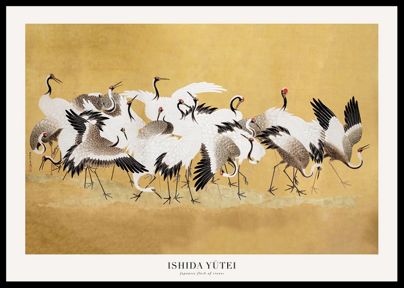 Japanese Flock Of Cranes By Ishida Yūtei-0