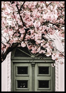 Pink Flowers Green Door-2