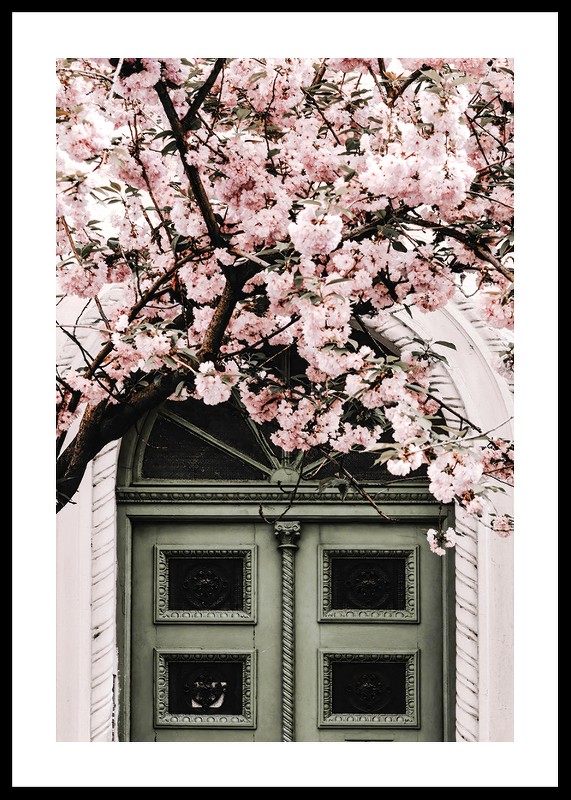 Pink Flowers Green Door-0