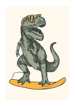 Poster T-rex Dino Surfing