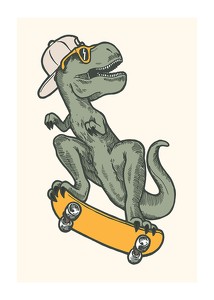 Poster T-rex Dino Skateboarding