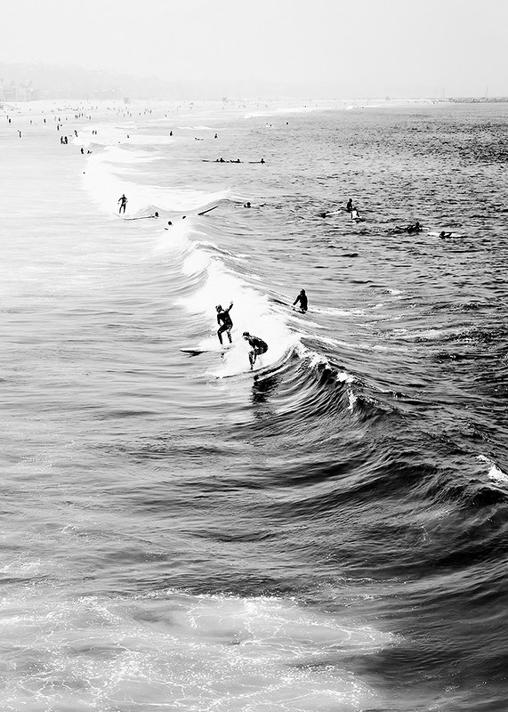 California Surfers On Waves B&W-3