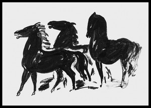 Drie Zwarte Paarden Staand Naar Links Kijkend By Leo Gestel-2
