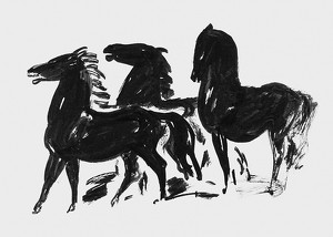 Drie Zwarte Paarden Staand Naar Links Kijkend By Leo Gestel-3