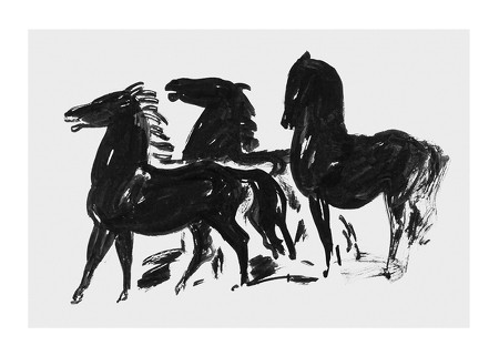 Poster Drie Zwarte Paarden Staand Naar Links Kijkend By Leo Gestel