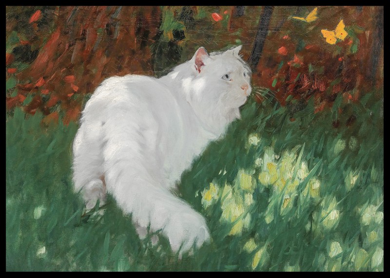 White Cat And Butterflies By Arthur Heyer-2