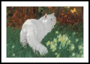 White Cat And Butterflies By Arthur Heyer-0