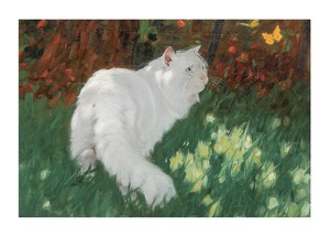 White Cat And Butterflies By Arthur Heyer-1