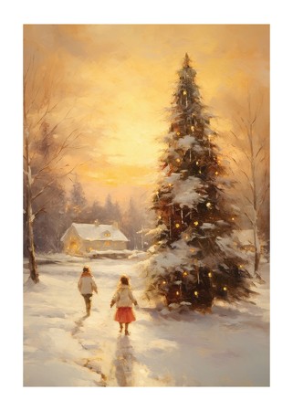 Poster Winter Village Sunset