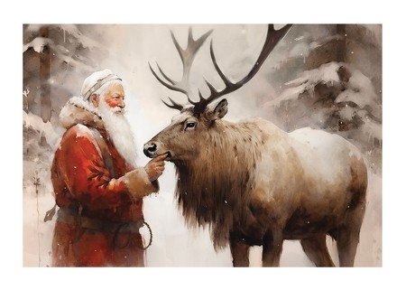 Poster Santa And Reindeer