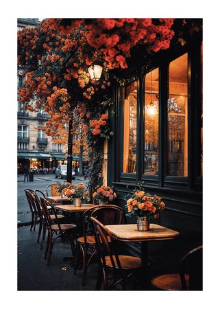 Poster Café En Fleurs Paris