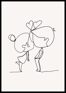Poster cu o ilustrație minimalistă de artă în linie a unei fete și a unui băiat care transmit dragoste-2