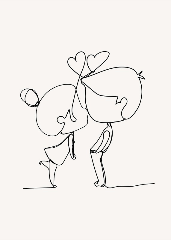 Poster cu o ilustrație minimalistă de artă în linie a unei fete și a unui băiat care transmit dragoste-3