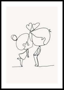 Poster cu o ilustrație minimalistă de artă în linie a unei fete și a unui băiat care transmit dragoste-0