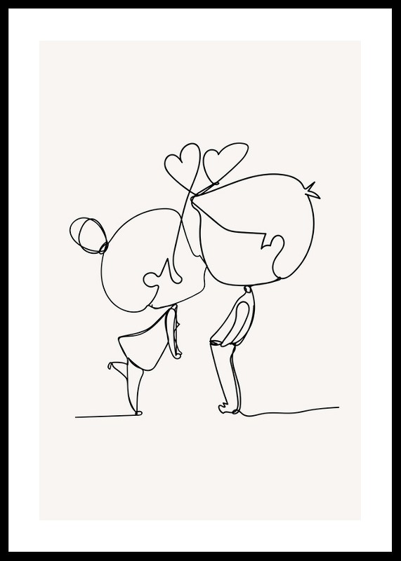 Poster cu o ilustrație minimalistă de artă în linie a unei fete și a unui băiat care transmit dragoste-0