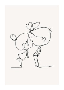 Poster cu o ilustrație minimalistă de artă în linie a unei fete și a unui băiat care transmit dragoste-1