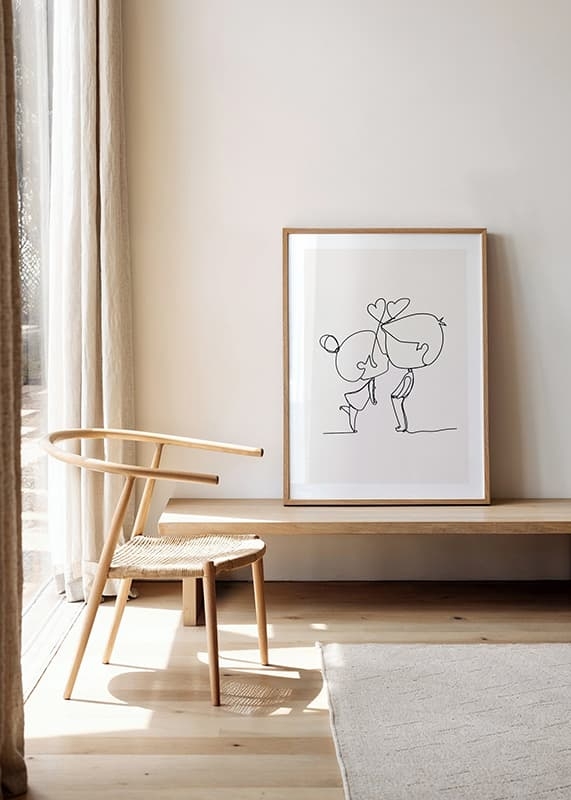 Poster cu o ilustrație minimalistă de artă în linie a unei fete și a unui băiat care transmit dragoste-4