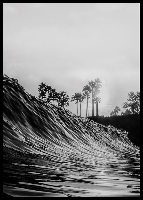 Poster alb-negru cu o fotografie care surprinde o vedere dramatică a unui val care se prăbușește-2