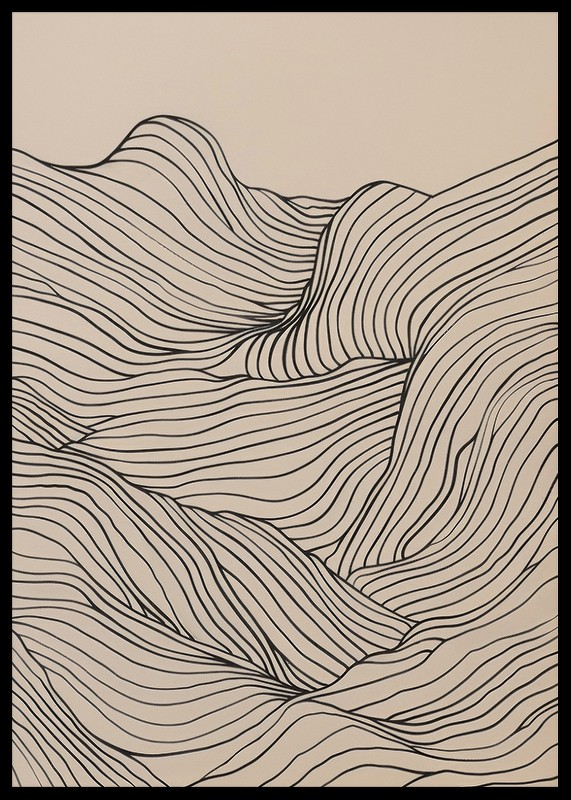 Poster cu o ilustrare minimalistă de artă în linie abstractă a unui peisaj ondulat-2
