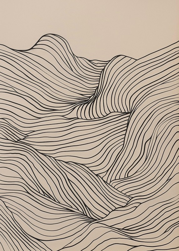 Poster cu o ilustrare minimalistă de artă în linie abstractă a unui peisaj ondulat-3