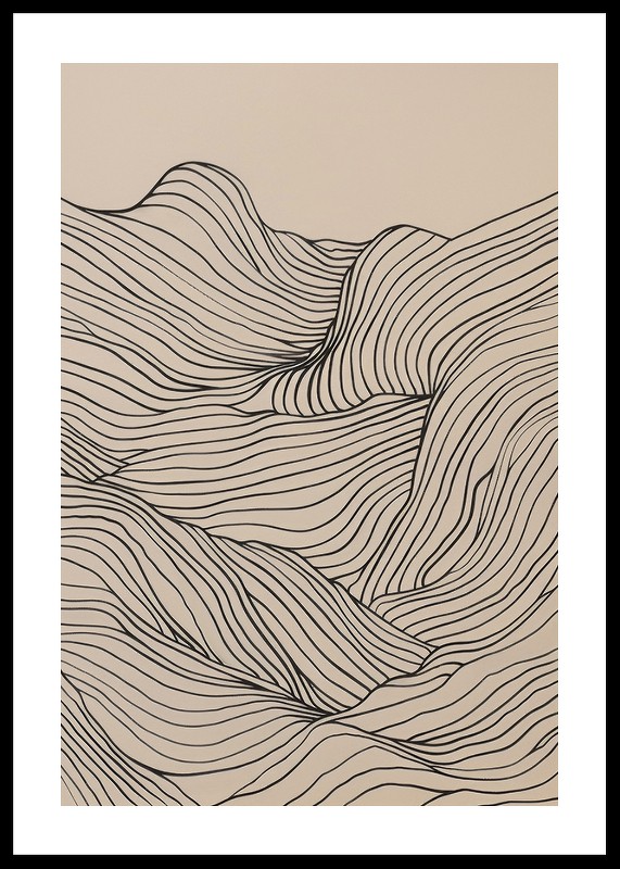 Poster cu o ilustrare minimalistă de artă în linie abstractă a unui peisaj ondulat-0