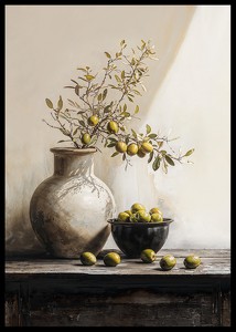 Poster cu o pictură în acuarelă cu o ramură de măslin într-o oală-2
