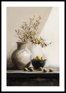 Poster cu o pictură în acuarelă cu o ramură de măslin într-o oală-0