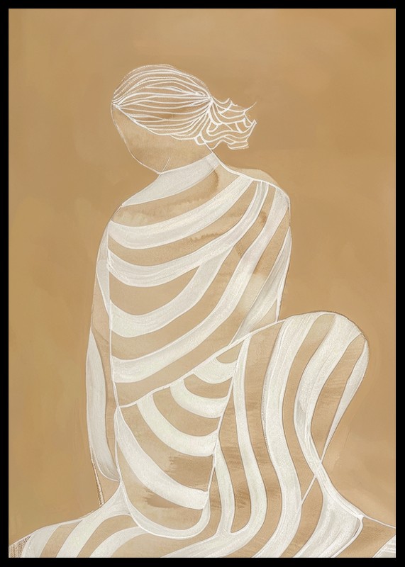 Poster cu o pictură în acuarelă a unei femei într-o rochie albă în dungi-2